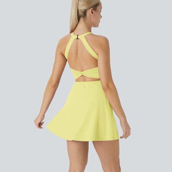 Halara Women's SoftlyZero Airy Backless Twisted Active Dress Yellow Pear Small - Picture 2 of 10
